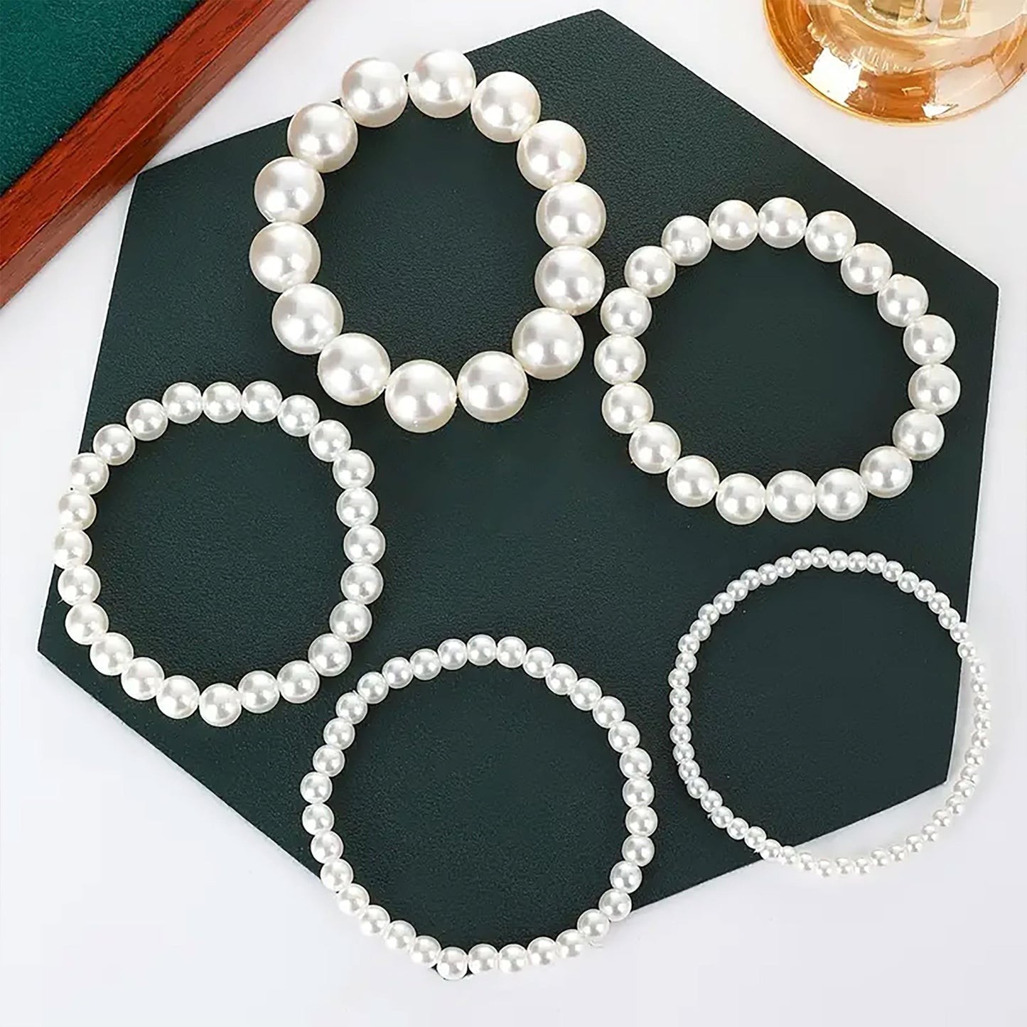 Faux Pearls Off-White Bracelet Set - 1 Set