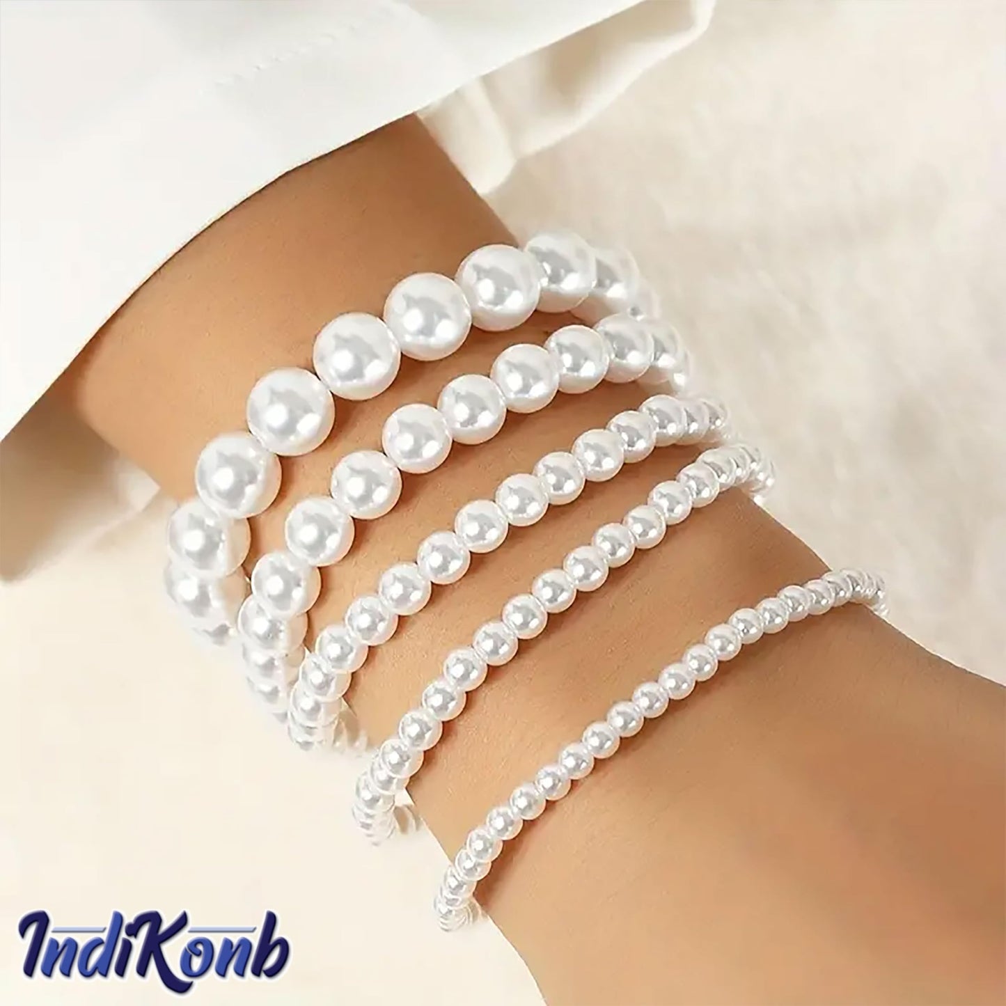 Faux Pearls Off-White Bracelet Set - 1 Set