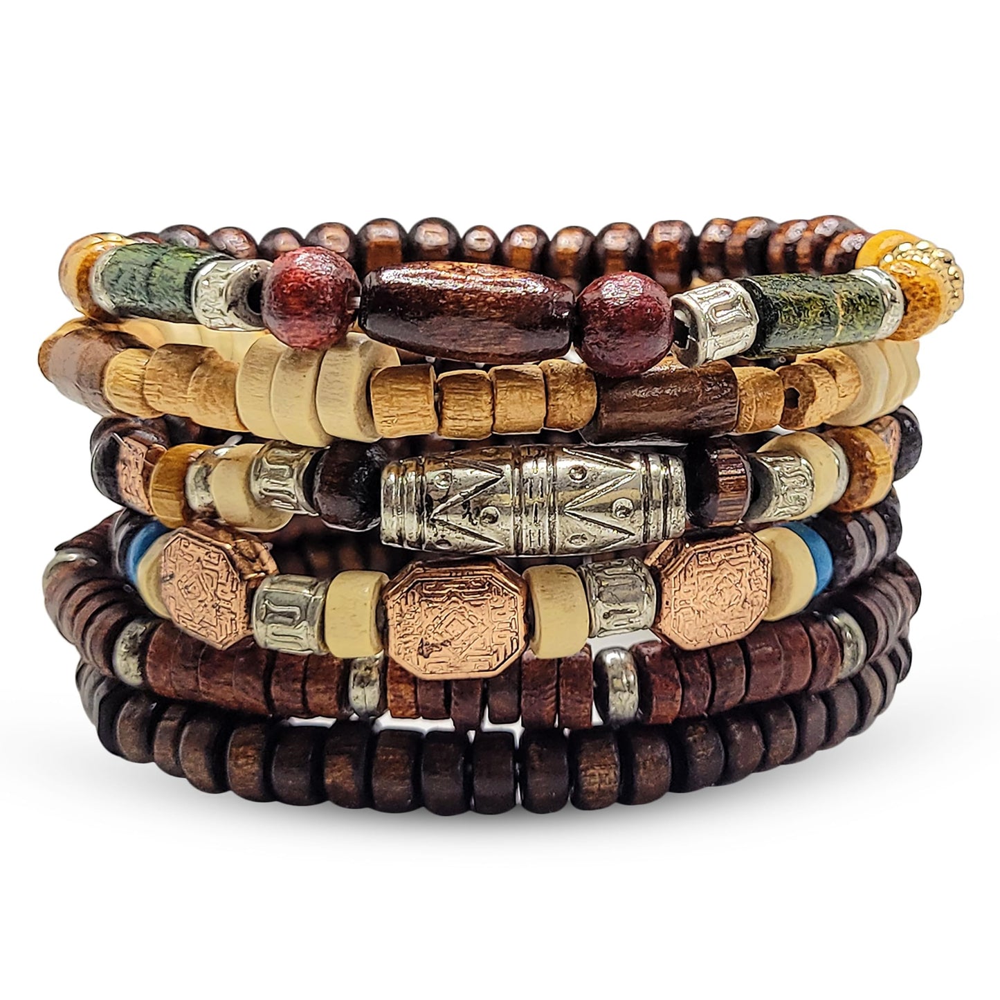 Wooden Boho Bracelet Set for Men - 1 Set